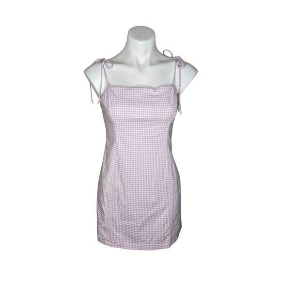 ALL IN FAVOR Gingham Print Sleeveless Smocked Mini Dress Purple & White Size M - Picture 1 of 11